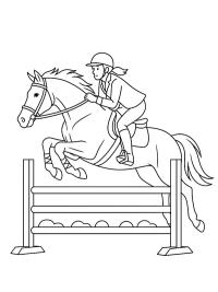 Hest og rytter springer over et hegn