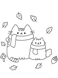 Pusheen og katten Stormy i efteråret